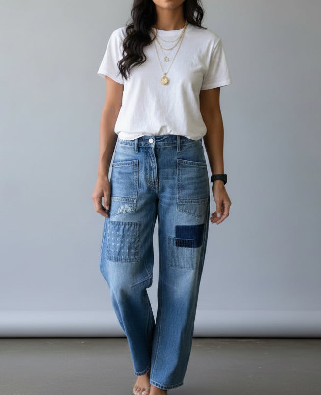Nola Patchwork Barrel Jeans