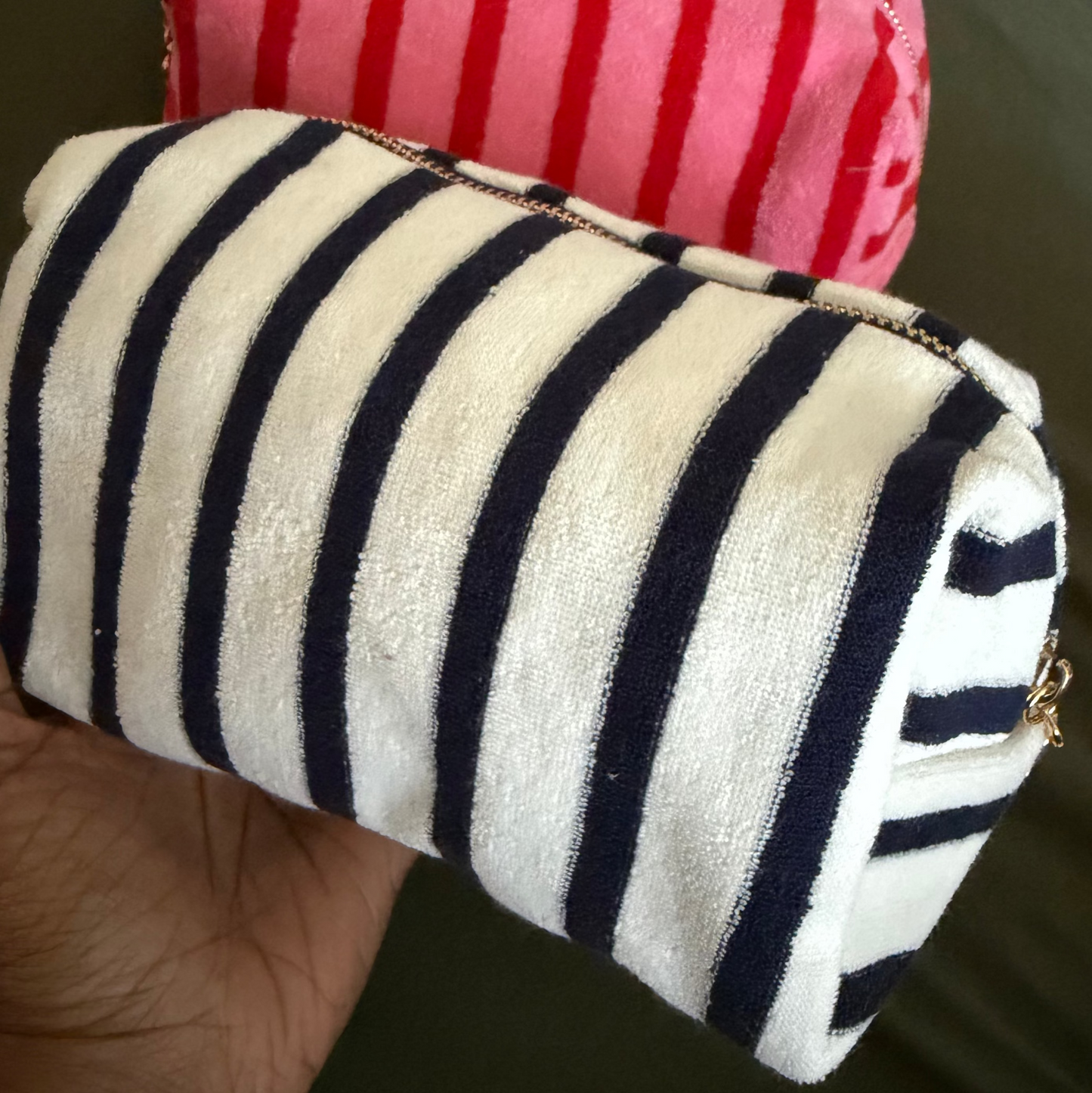 Terry Cloth Cosmetic Bag | Navy Stripe