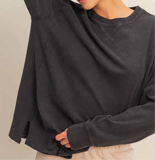 Mineral Washed Drop Shoulder Long Sleeve Shirt