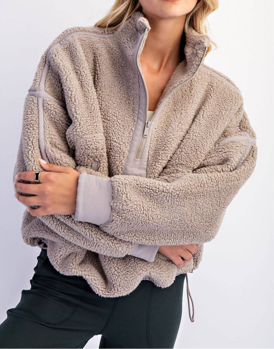 Sammi Sherpa Quarter Zip Pullover | Taupe