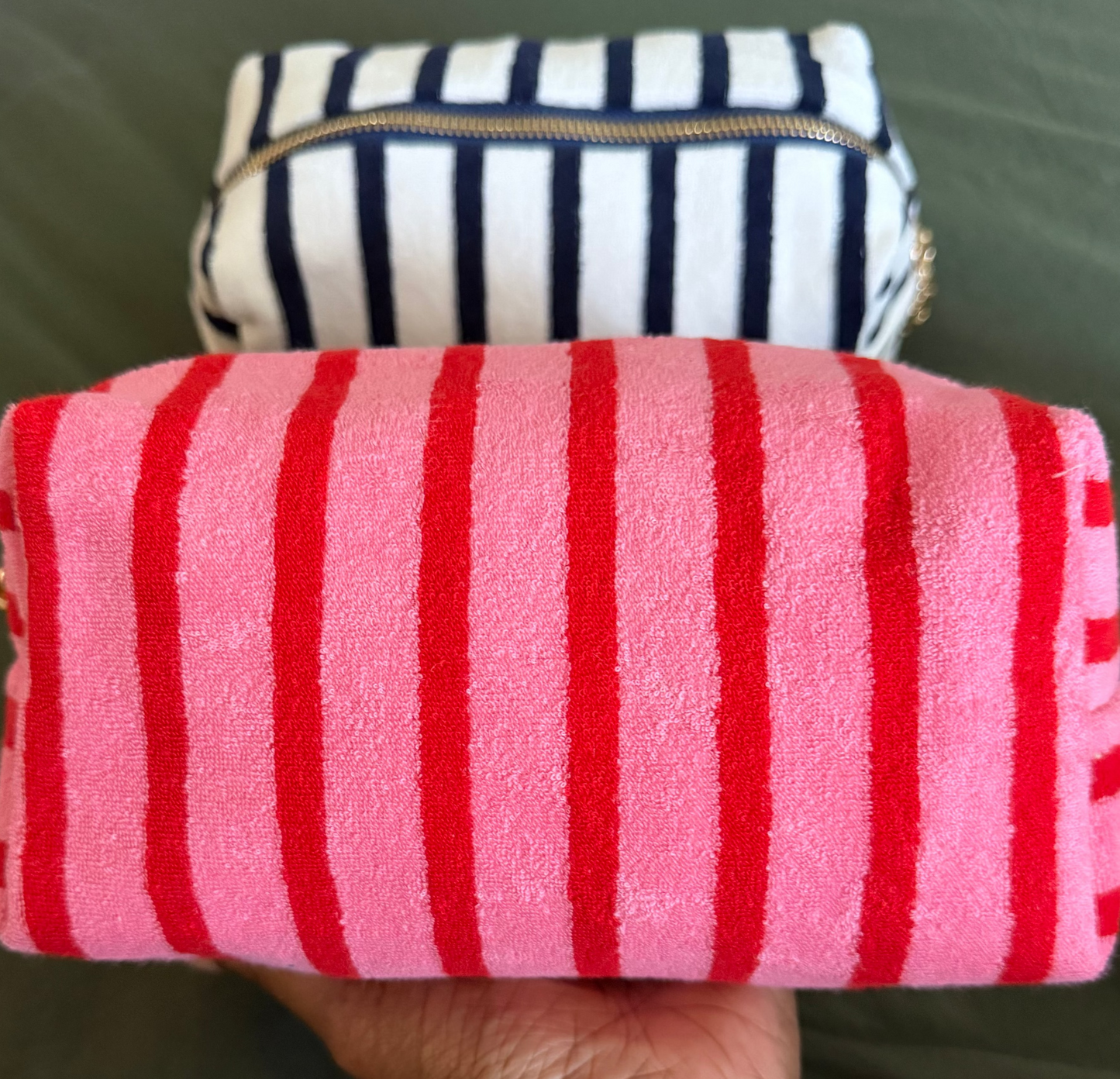Terry Cloth Cosmetic Bag | Cherry Stripe