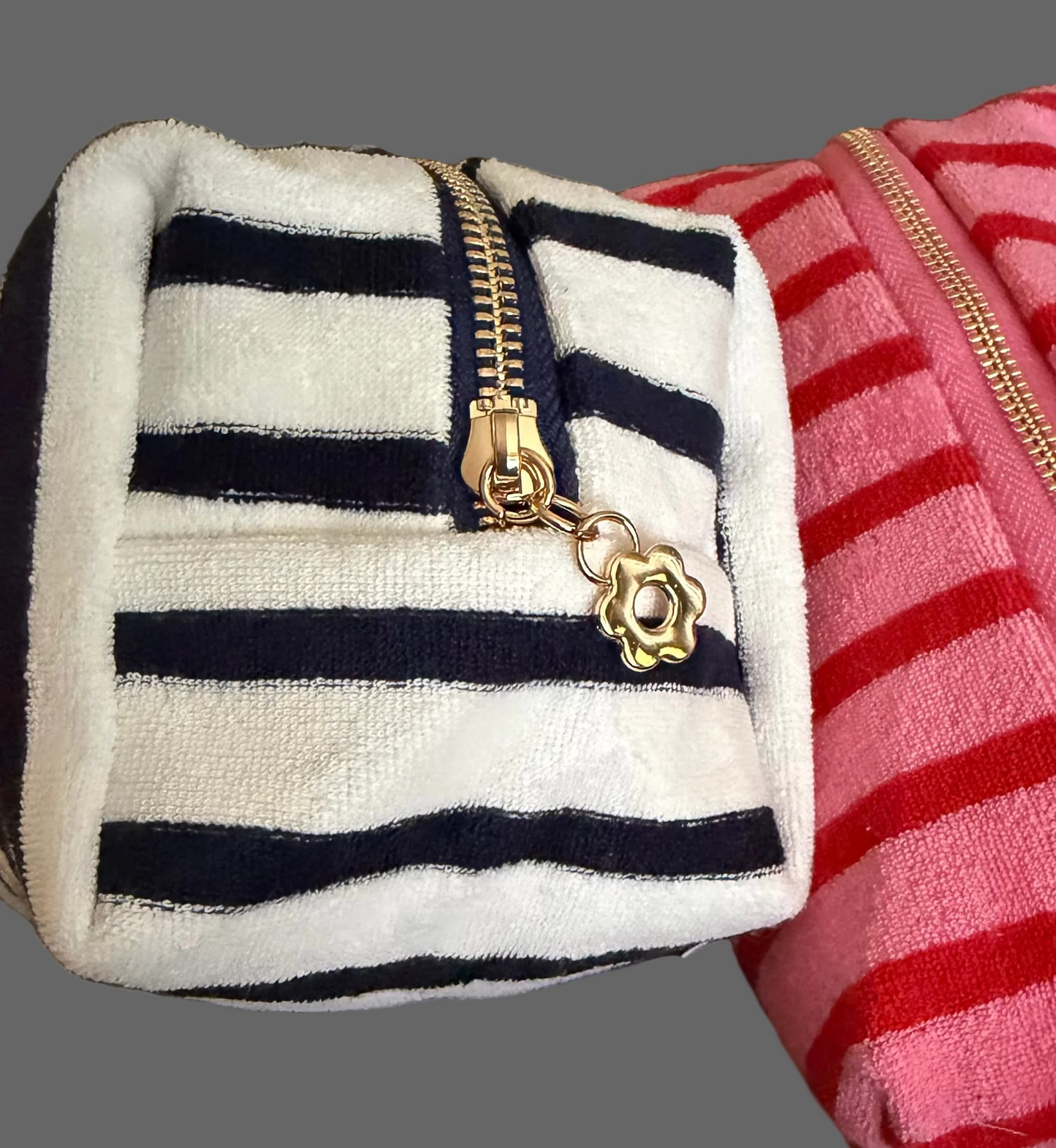 Terry Cloth Cosmetic Bag | Navy Stripe