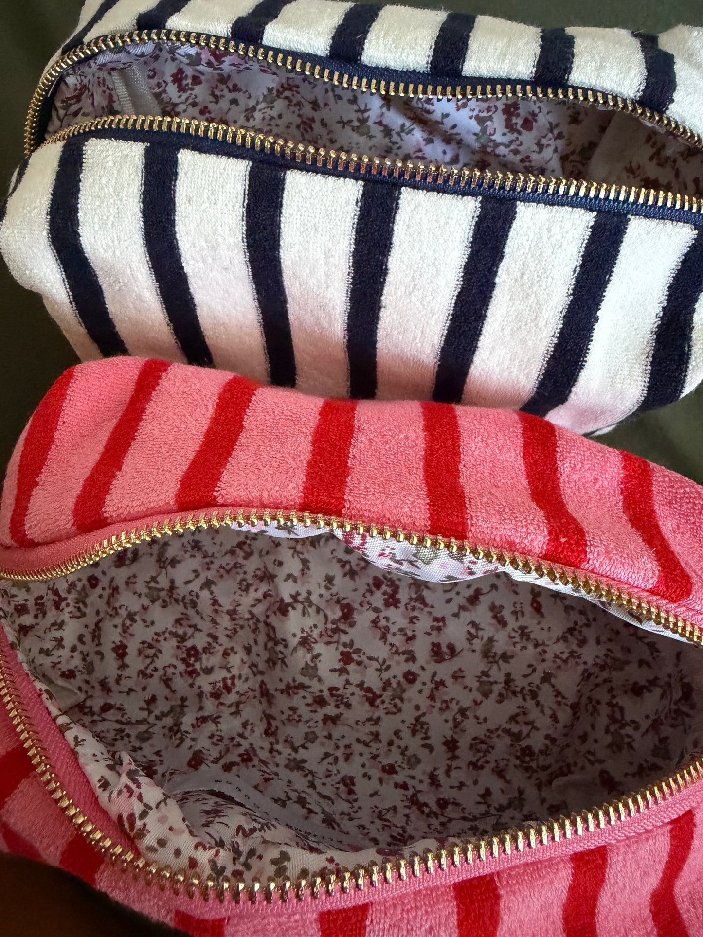 Terry Cloth Cosmetic Bag | Cherry Stripe