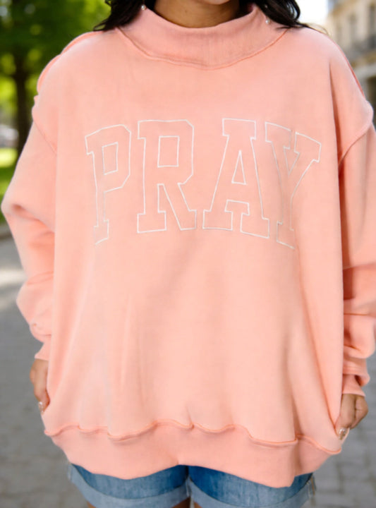 Pray Embroidered Mock Neck