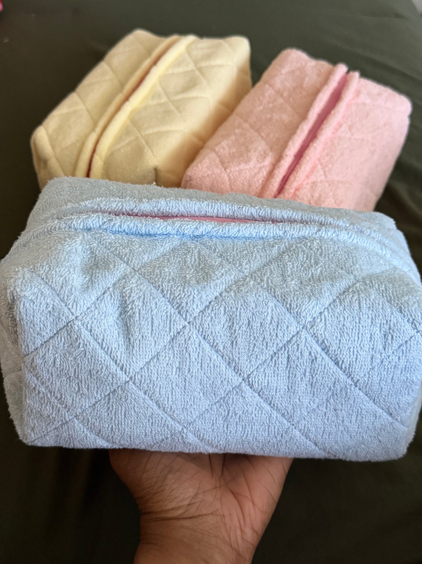 Terry Quilted Make Up Bag - Baby Blue