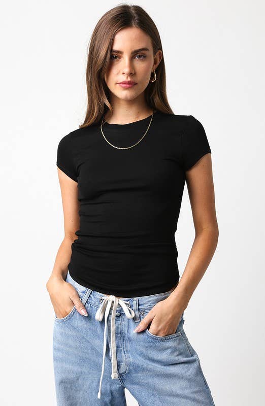 Avery Ribbed Second Skin Tee | Black