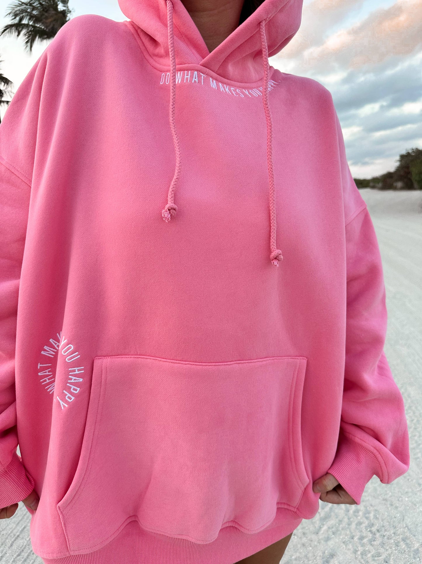 Do What Makes You Happy Embroiderd Hoodie | Pink