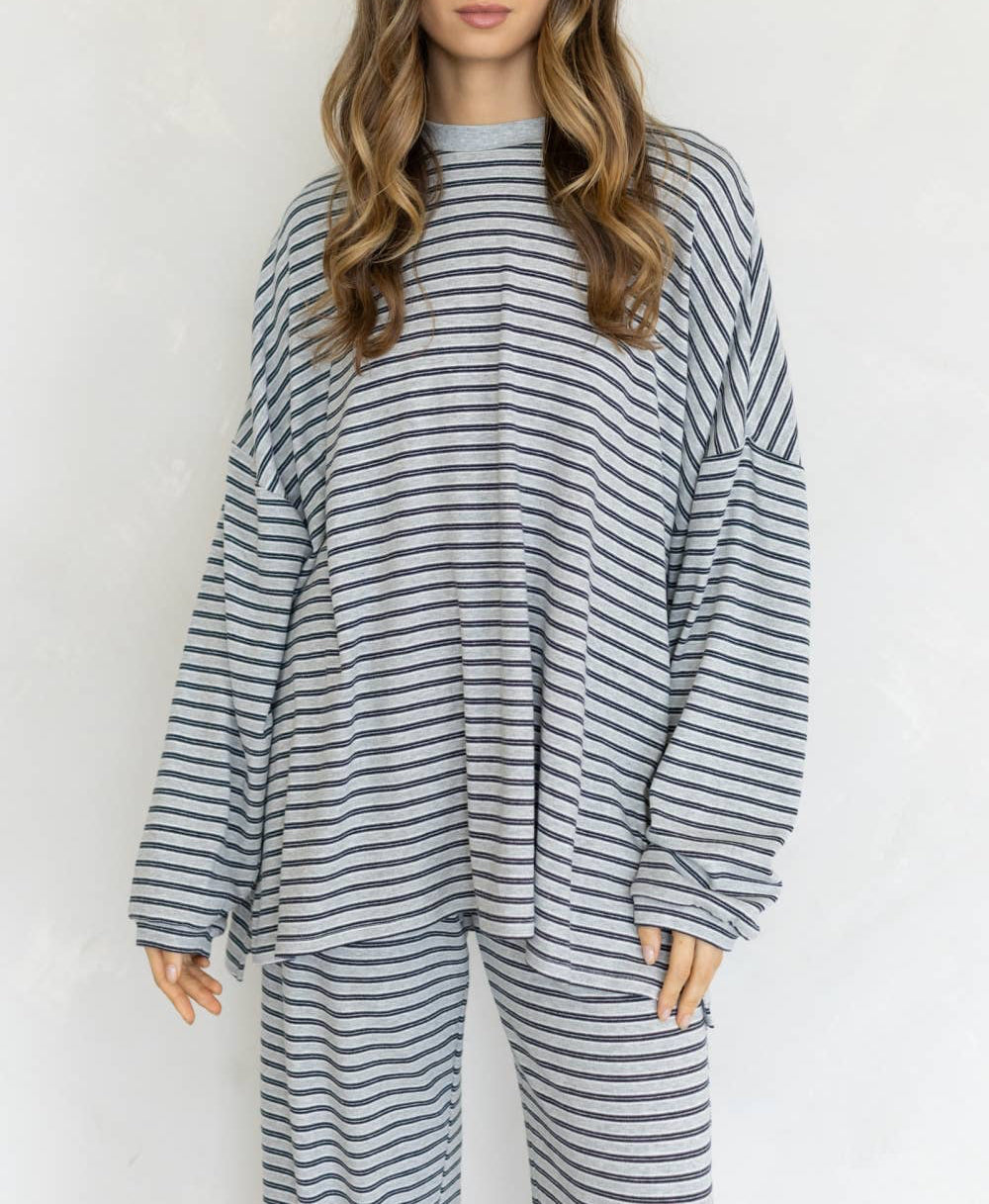 Celine Striped Top | Grey