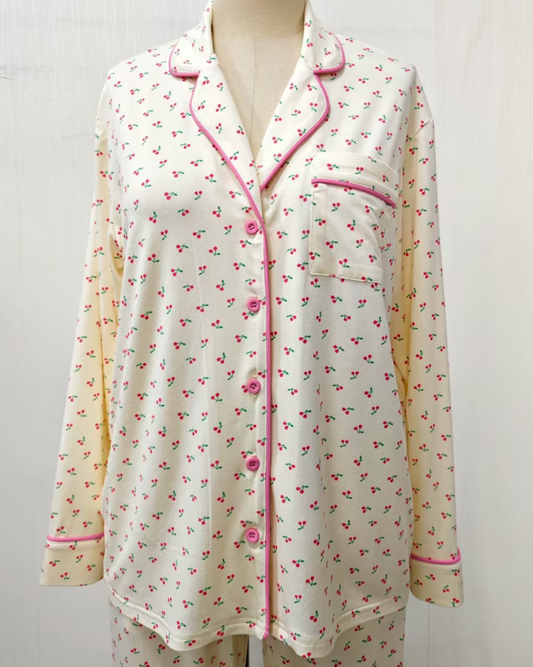 Cherry on Top Long Sleeve Button Up Pajama Top