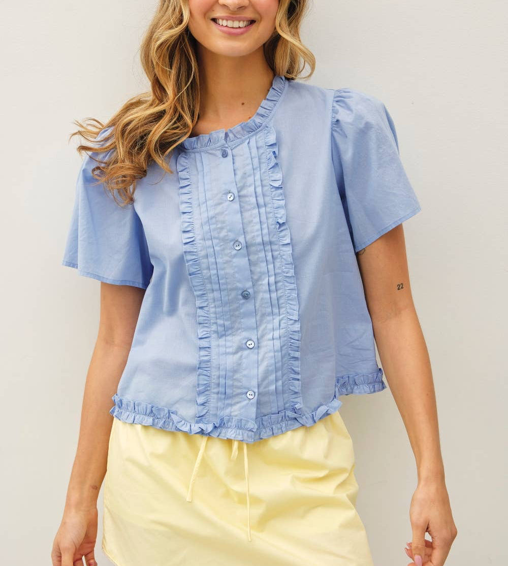 Ruffle Trim Blouse | Sky