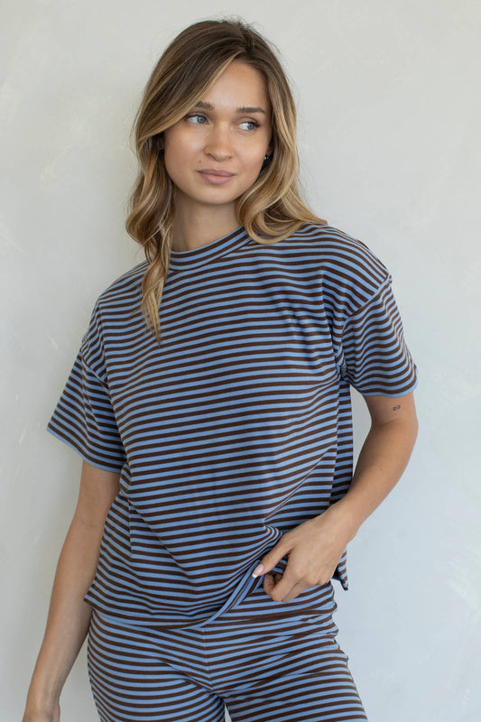Mia Brushed Knit Tee |Dusty Blue