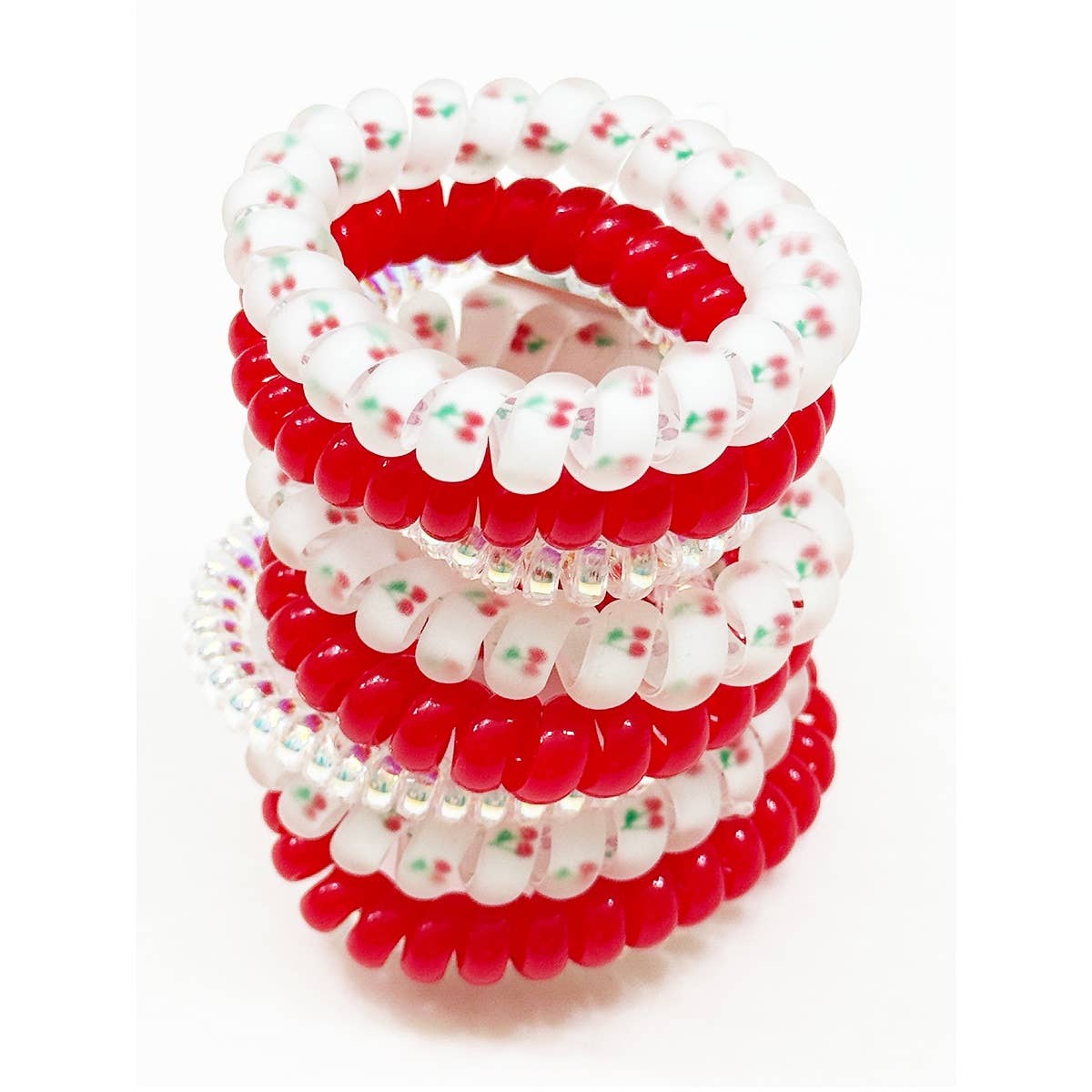 Cherry Spiral Hair Ties