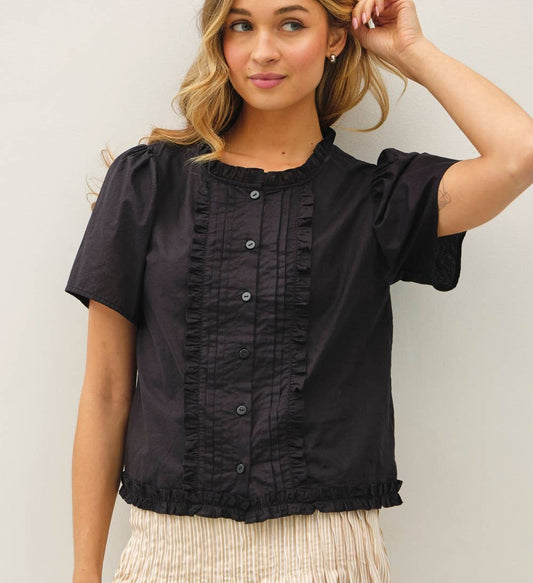 Ruffle Trim Blouse | Black