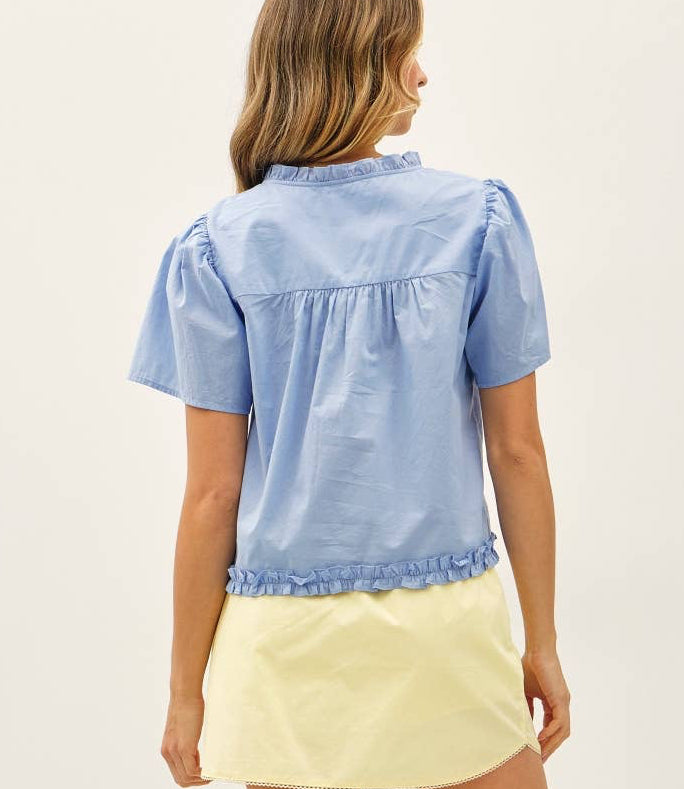 Ruffle Trim Blouse | Sky