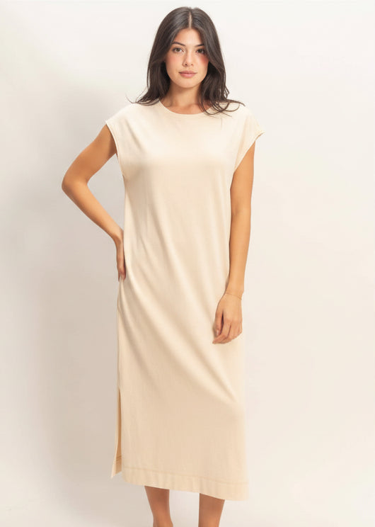 Everyday Essential Cap Sleeve Midi Dress | Cream