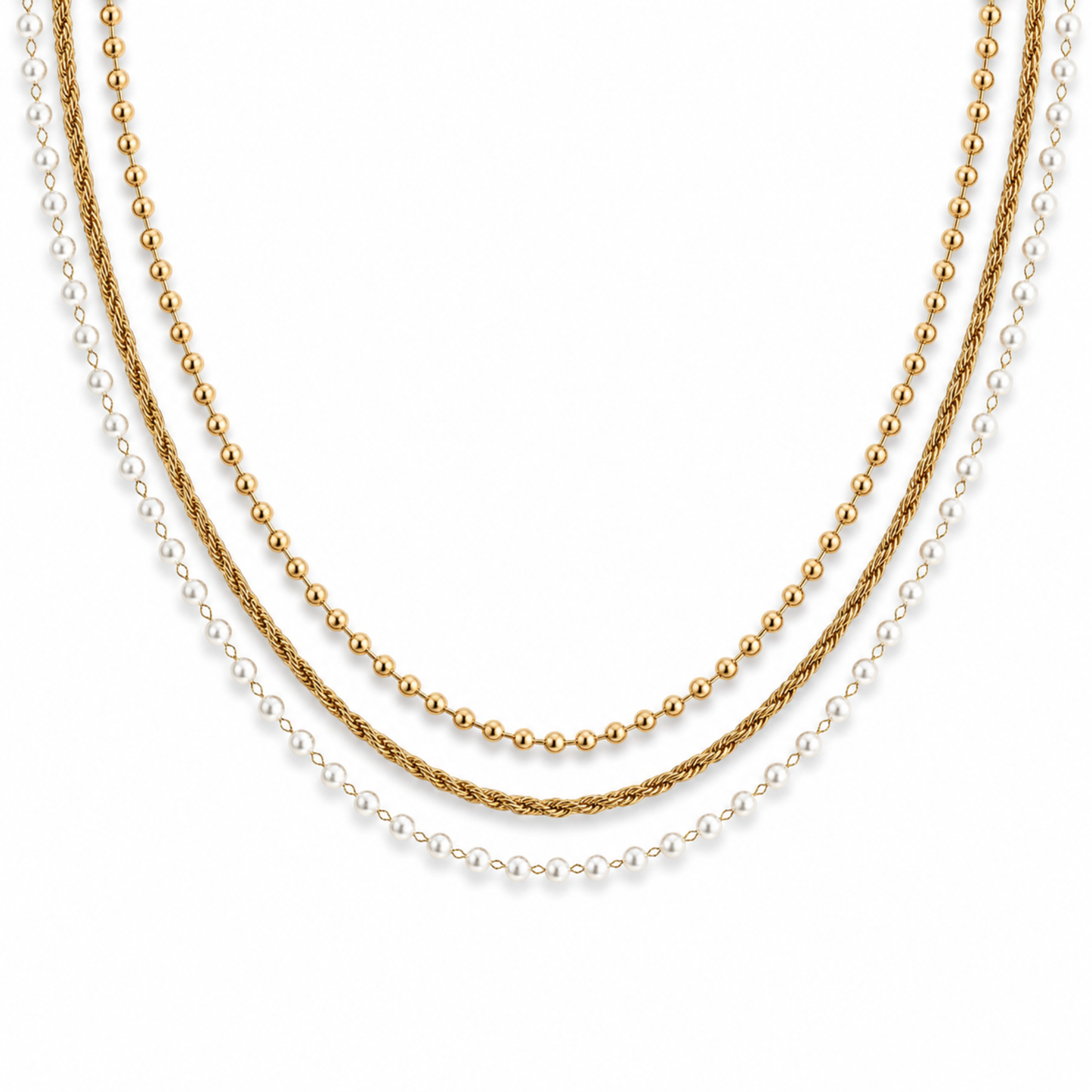 Layered Pearl & Gold Chain Necklace
